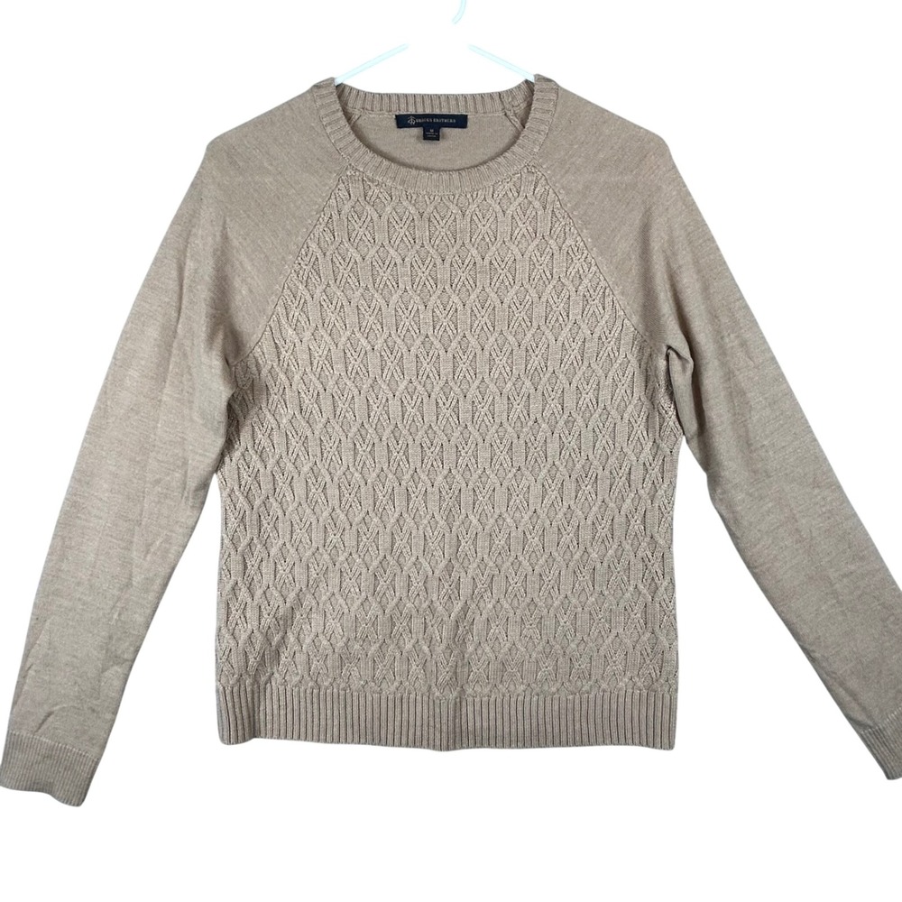 Brooks Brothers Cable Knit Wool Sweater Woman's Medium Tan‎ Raglan Sleeve